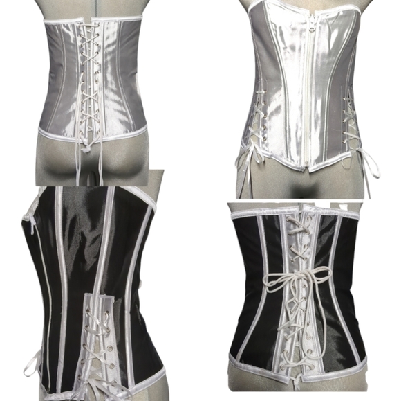 NEW- 2 In 1 Black and White Satin Reverse Corset Size M - Picture 1 of 12